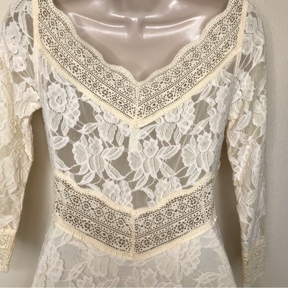 Free People Lacey Affair in Tea Dress Women Size Small Crochet Boho Mini Cream - Picture 8 of 16